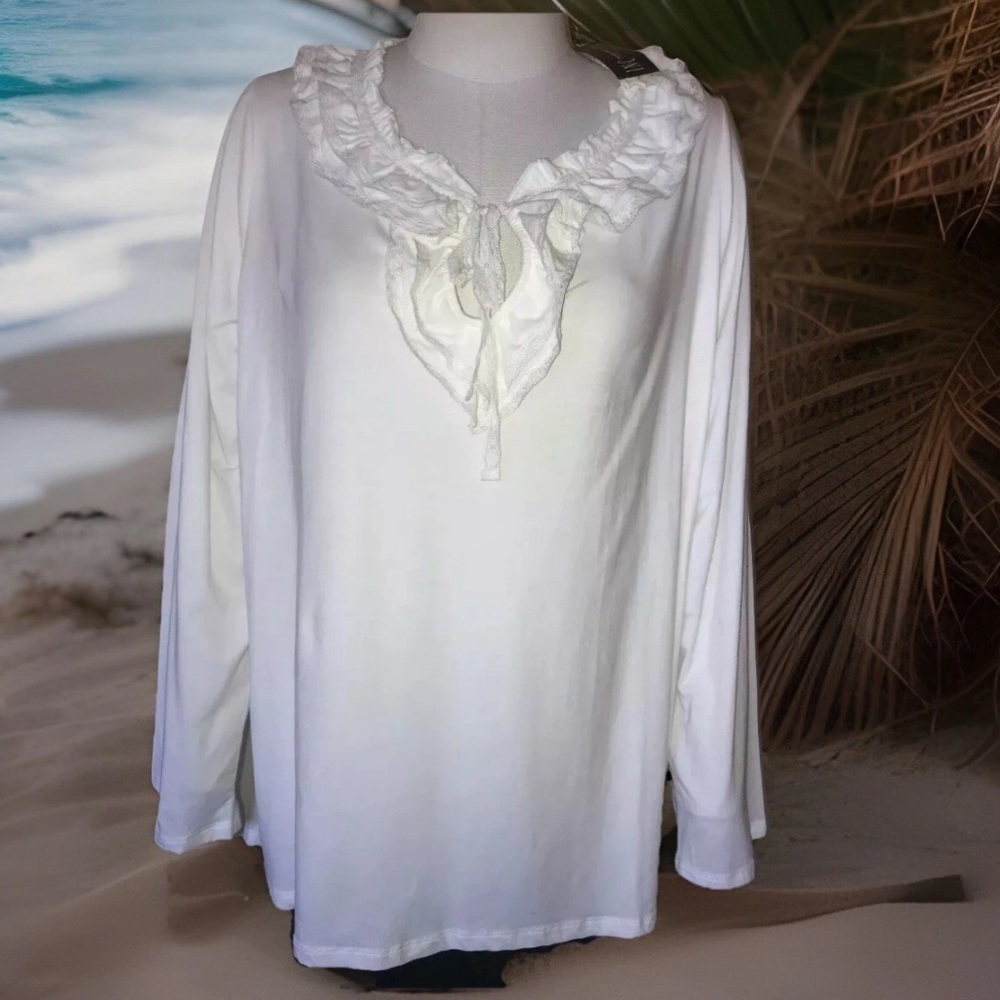 INC White Lace Ruffle Front Peasant Blouse NEW NWT